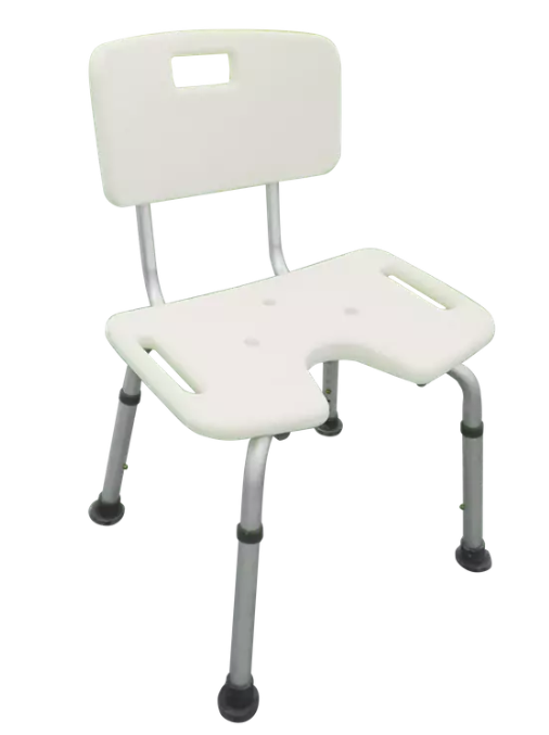 folding shower chair Uma cadeira de banho dobrável com estrutura robusta, projetada para conforto e segurança, com pernas ajustáveis e design compacto para fácil armazenamento.