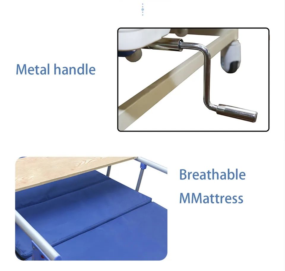 2 Caminhão de manivela Cama manual de enfermagem ajustável com colchão para atendimento ao paciente do hospital