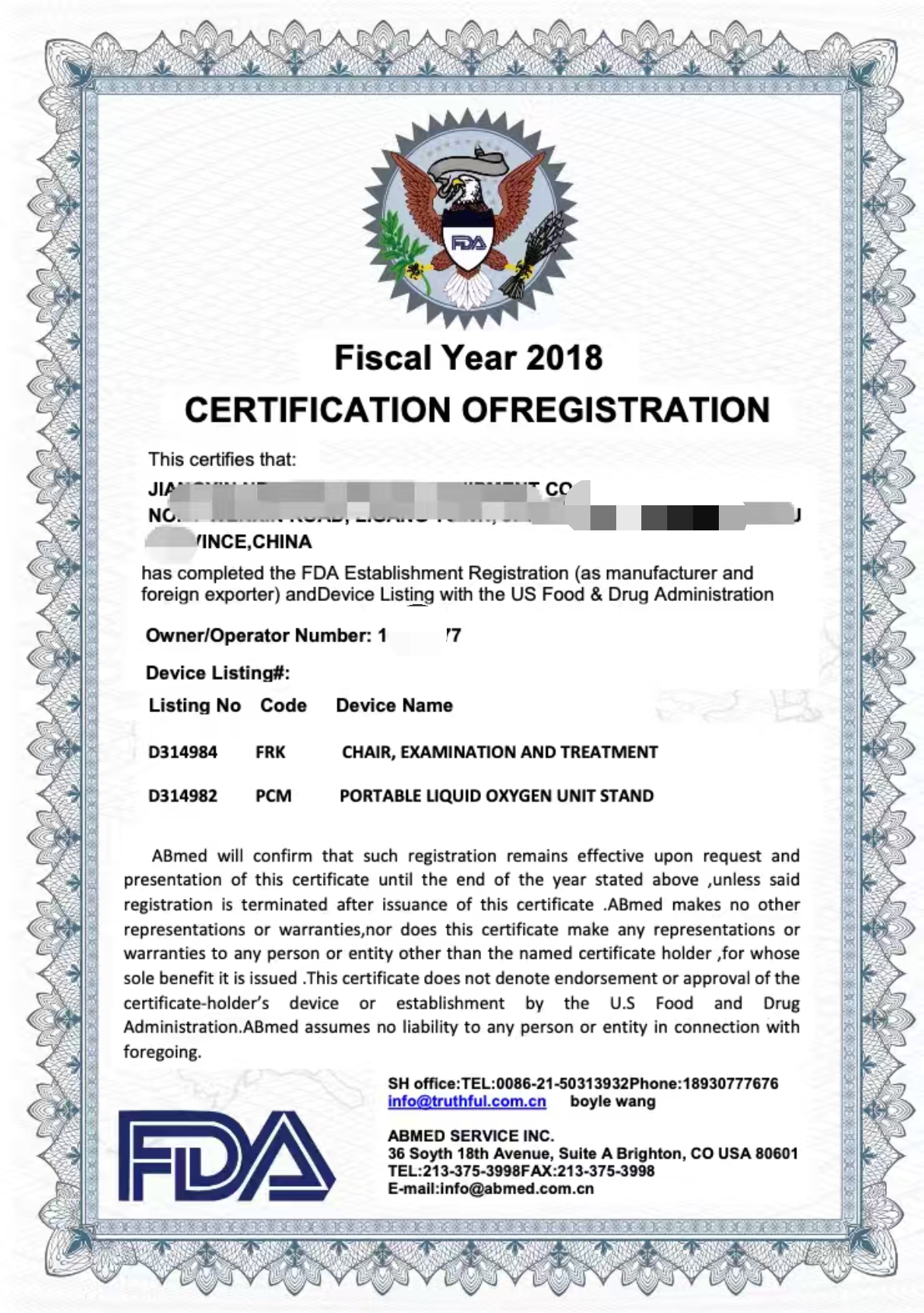  Certificação FDA 