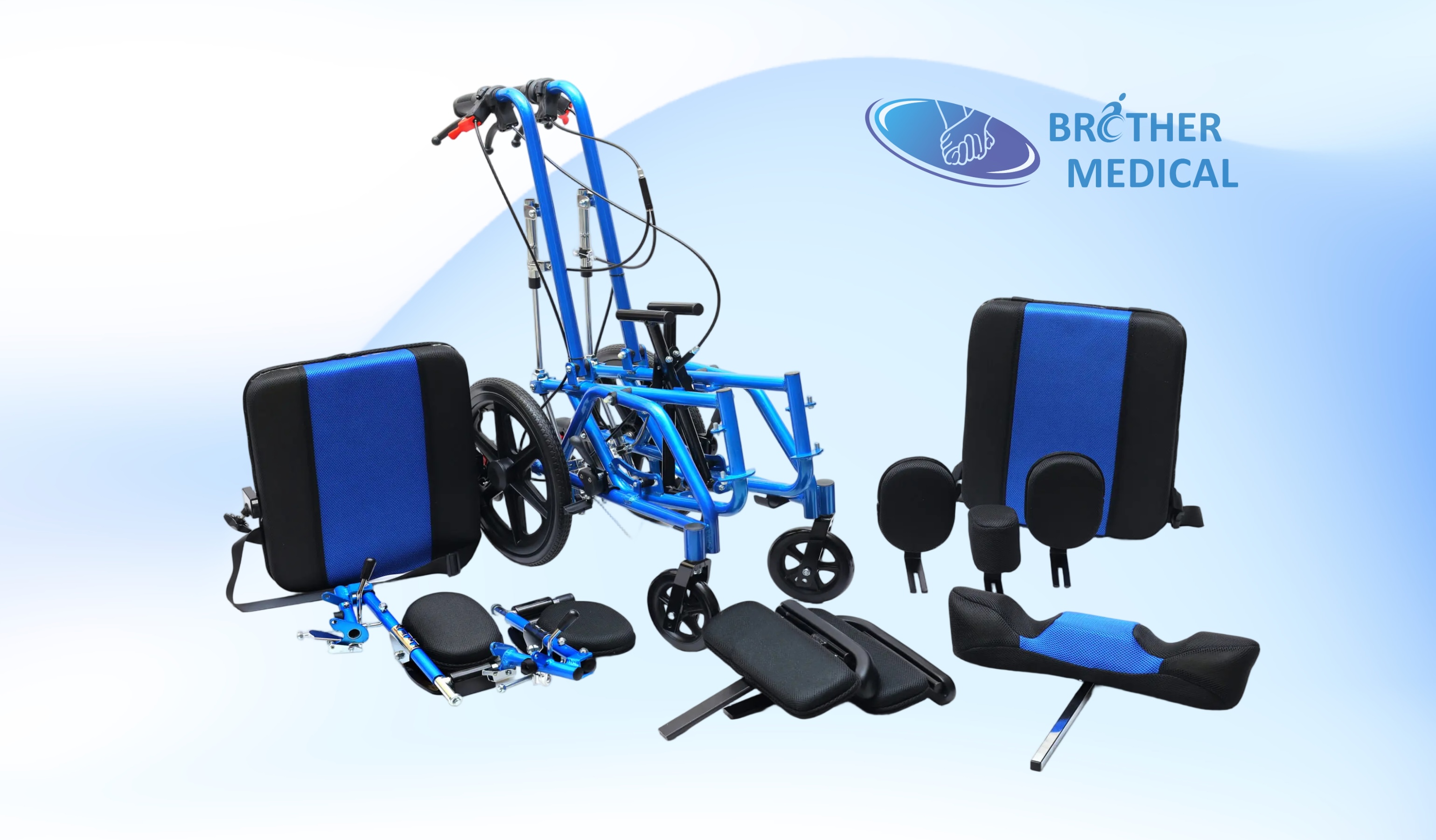 Cadeira de rodas pediátrica ajustável para paralisia cerebral | Auxílio à mobilidade de alumínio pronto para crescimento (azul)