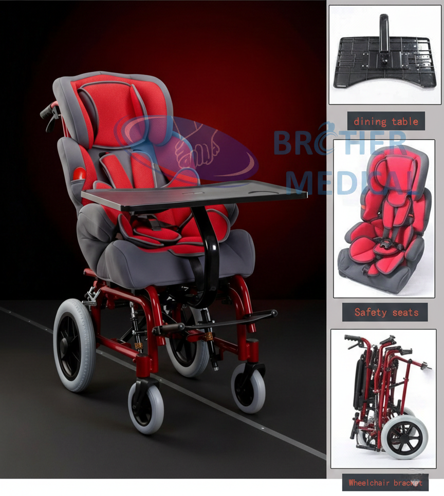 O conte&uacute;do de entrega da Brother Medical para cadeiras de rodas para paralisia cerebral inclui um pacote de pe&ccedil;as sobressalentes (contendo almofadas de assento, fivelas de ajuste, etc.) que &eacute; fornecido gratuitamente com o produto.
