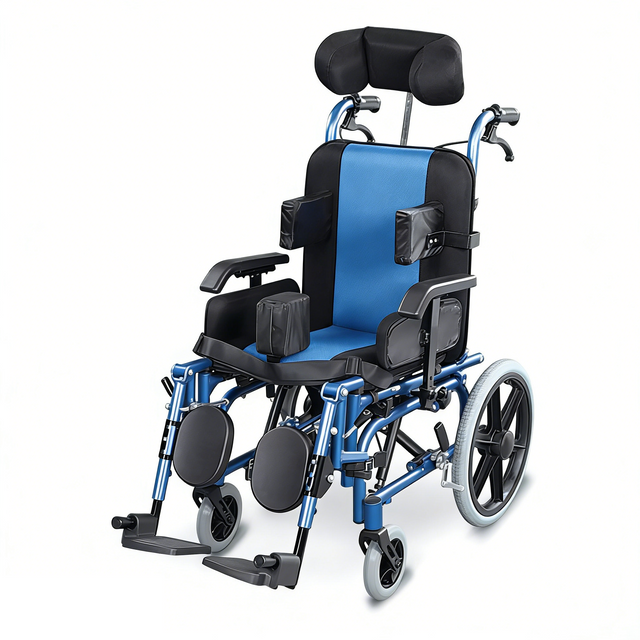 Cadeira de rodas pediátrica ajustável para paralisia cerebral | Auxílio à mobilidade de alumínio pronto para crescimento (azul)