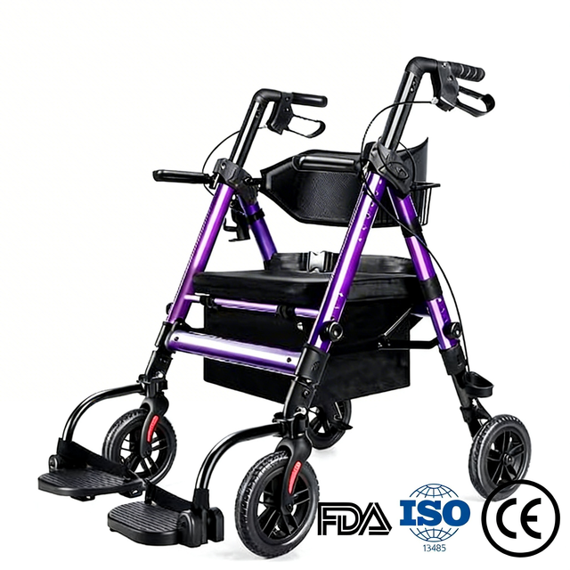 BME888 Cadeira de transporte bariátrica 2 em 1 para serviço pesado com capacidade de 450 libras e assento largo acolchoado e apoio para os pés dobrável