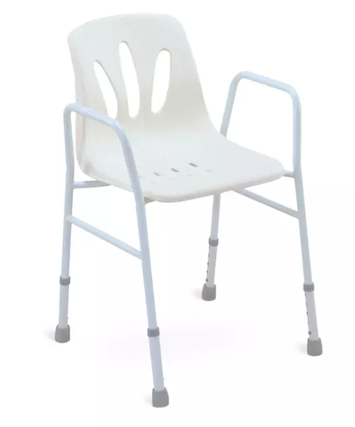 Imagem de uma cadeira de banho confort&aacute;vel e de apoio projetada para idosos, proporcionando estabilidade e seguran&ccedil;a durante o banho.