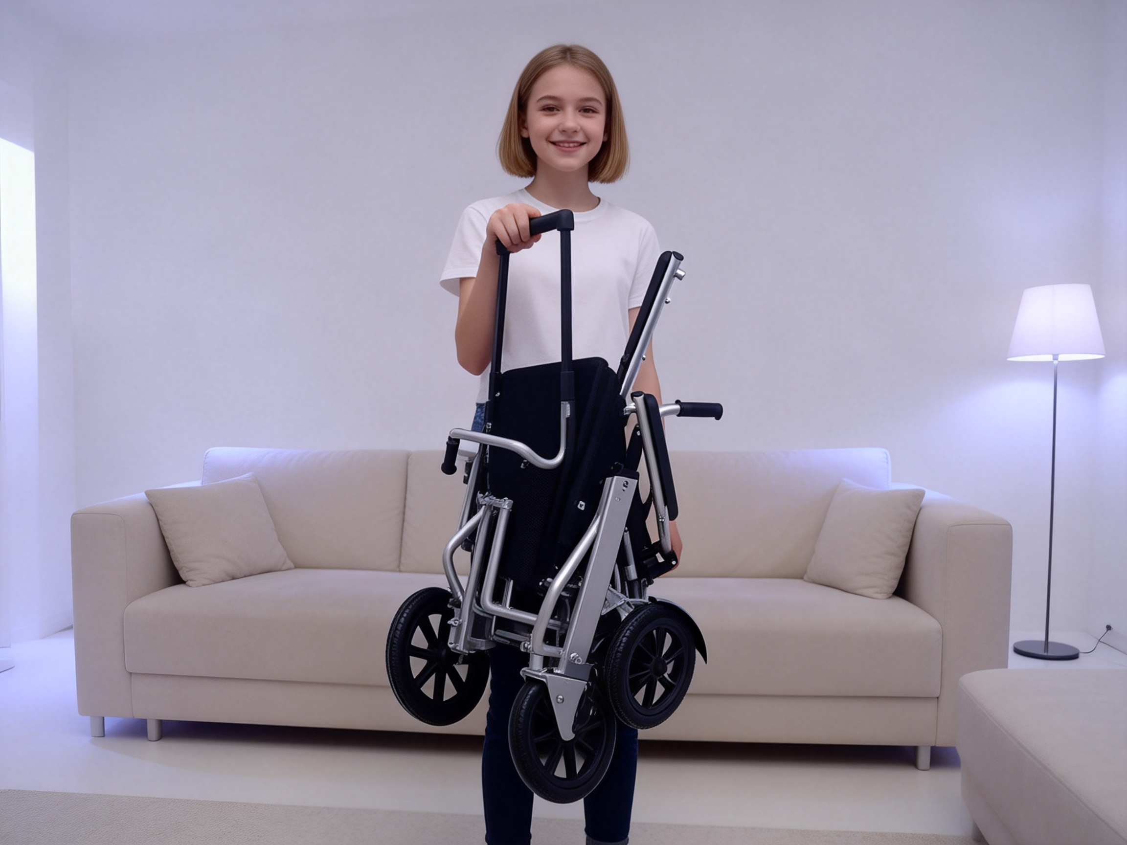 Cadeira de rodas el&eacute;trica ultraleve dobrada f&aacute;cil de transportar e transportar