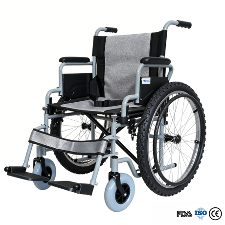 Cadeira de rodas manual todo-o-terreno com pneus gordos por atacado | Rodas traseiras personalizáveis ​​e estrutura de aço resistente
