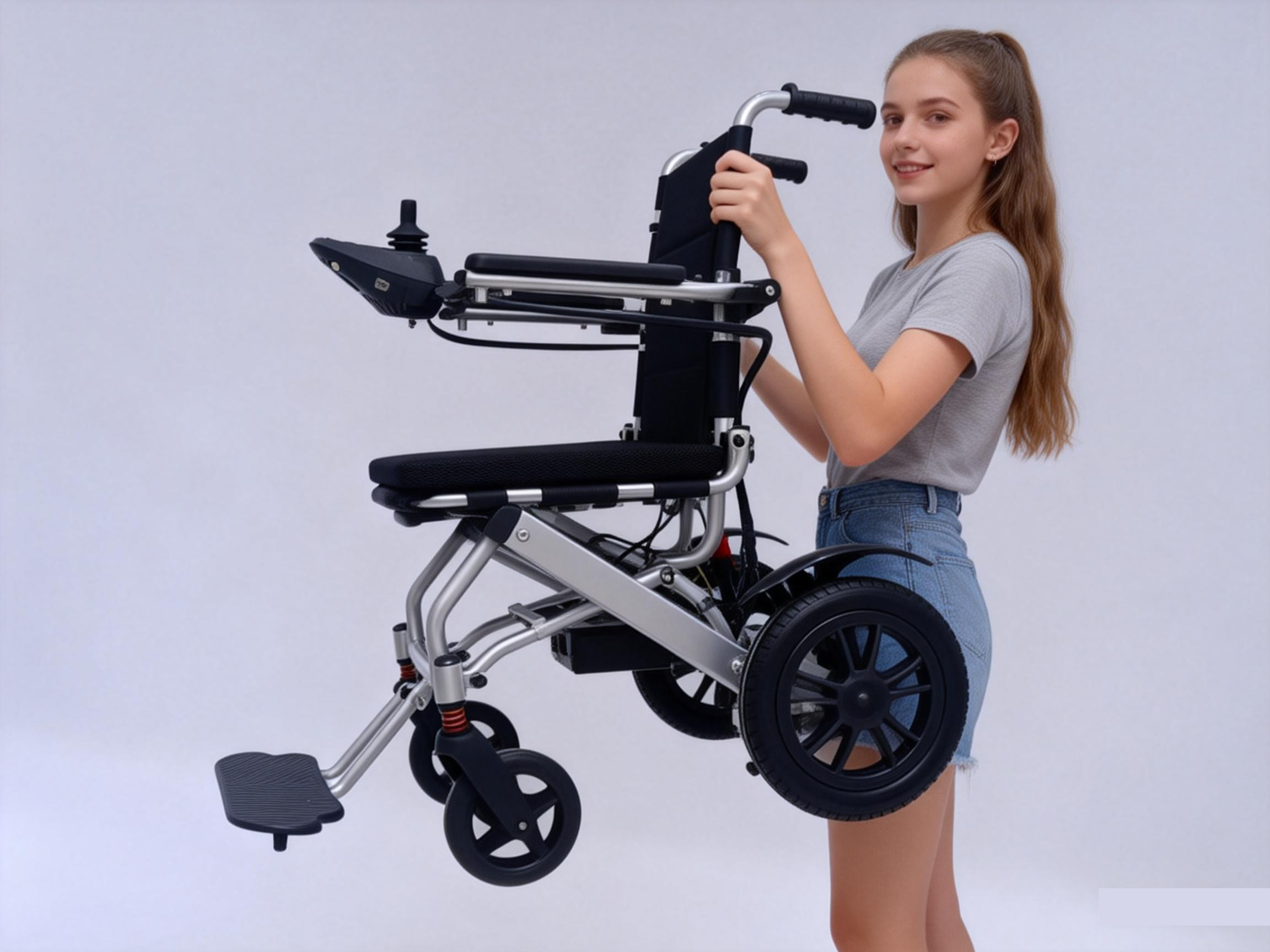 Jovem mulher que levanta facilmente cadeira de rodas el&eacute;trica ultraleve Design de alum&iacute;nio de 17kg 